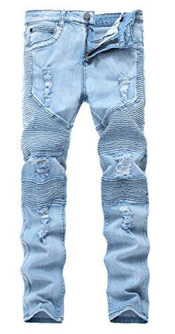 Blue Skinny Ripped Destroyed Distressed Straight Slim Tapered Leg Bluew34×32L