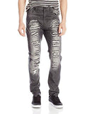 Long Denim Pants With Multiple Horizontal Rips In Carrot Fit Black Sand 36X32