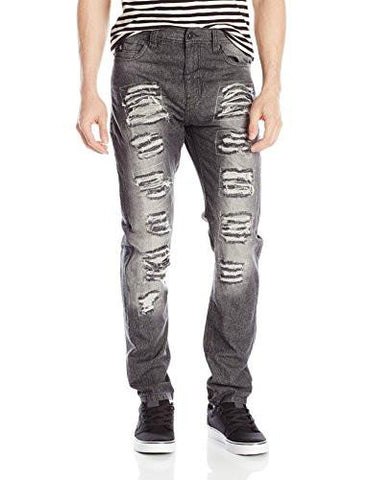 Long Denim Pants With Multiple Horizontal Rips In Carrot Fit Black Sand 36X32