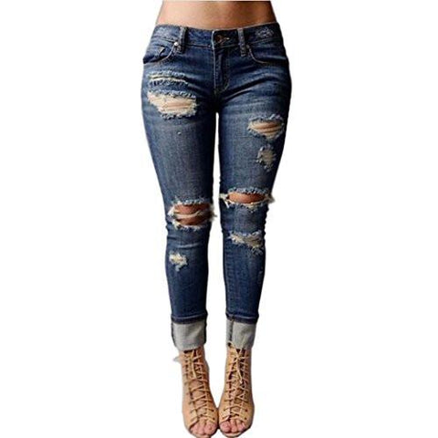 Knee Skinny Denim Distressed Ripped Boyfriend L