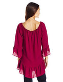 Long Ruffle Sleeve Top Wine L