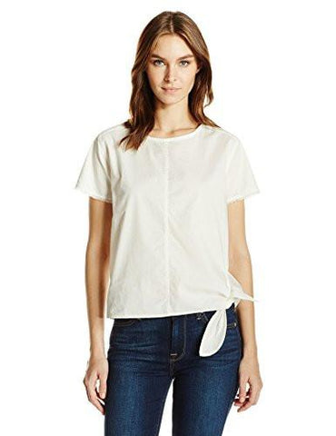CALVIN KLEIN JEANS WOMEN SHORT SLEEVE POPLIN SIDE TIE TSHIRT WHITE WASH MEDIUM