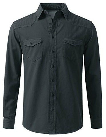 URBANCREWS Hipster Hip Hop Twill Western Button Down Shirt NAVY S