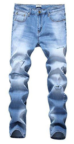Men Ripped Slim Fit Straight Denim Jogger Pants Vintage Style With Broken Holes 06 W34