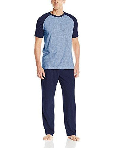 HANES ADULT XTEMP SHORT SLEEVE TAGLESS COTTON RAGLAN SHIRT AND PANTS PAJAMAS PJS SLEEPWEAR LOUNGE SET BLUE MEDIUM