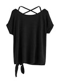 Sweatyrocks Short Sleeve Criss Cross Tie Up Casual Tshirt Blouse Tops #Black