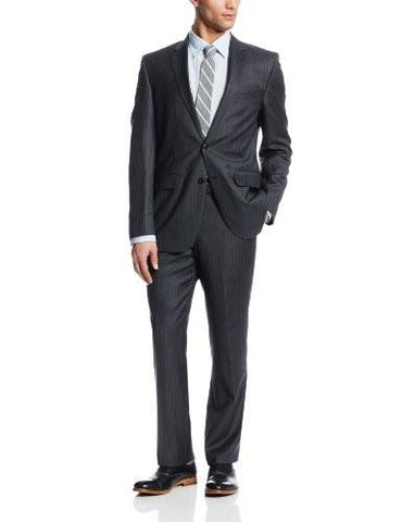 Ike Beher Twobutton Sidevent Wool Suit With Flatfront Pant Grey Stripe 42 Regular