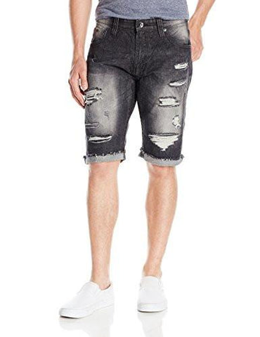 SOUTHPOLE DENIM SHORTS WITH DESTRUCTED RIPPED AND REPAIRED BLACK SAND 38
