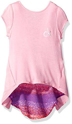 BIG GIRLS TIE BACK FABRIC MIX TOP PINK HEATHER S7