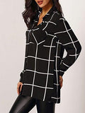 M2Mo Classic Plaid Long Sleeve Midlength Button Up Shirts Black US Xl