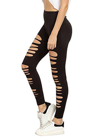 Leggings Cutout Skinny Tights Ripped Yoga Workout Pants Black Small