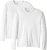 HANES LONG SLEEVE COOL DRI TSHIRT UPF 50+ WHITE LARGE PACK OF 2