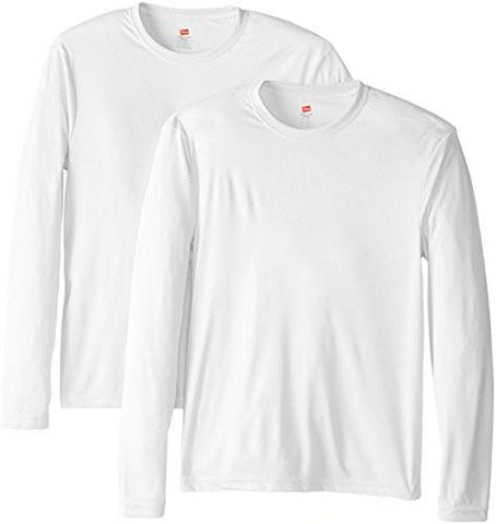 HANES LONG SLEEVE COOL DRI TSHIRT UPF 50+ WHITE LARGE PACK OF 2
