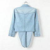 Hsd Cool Knotted Short Denim Shawl Coat Top Jacket Light Blue Asian XXL