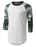 URBANCREWS Hipster Hip Hop Camo Pattern Raglan Baseball Shirt WHITE M
