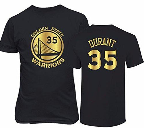 GOLDEN STATE KEVIN DURANT 35 GOLD PRINT FRONT & BACK WARRIORS JERSEY T SHIRT BLACKL