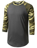 URBANCREWS Hipster Hip Hop Camouflage Pattern Ranglan Shirt CHARCOALCAMO S