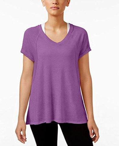 CALVIN KLEIN PERFORMANCE WOMEN SHORT SLEEVE SEAMED BURNOUT TSHIRTVIVID VIOLET LARGE