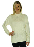Cable Knit Raglan Sleeves Mock Sweater White S