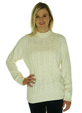 Cable Knit Raglan Sleeves Mock Sweater White S
