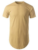 URBANCREWS Hipster Hip Hop Basic Longline Crewneck Tshirt KHAKI 2XL