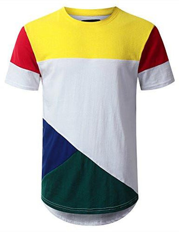 URBANCREWS Hipster Hip Hop Jersey Color Block Longline Tshirt WHITE L