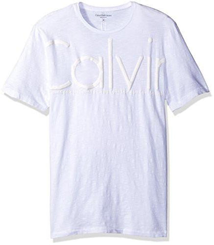 JEANS MEN SHORT SLEEVE OVERSIZED CALVIN LOGO CREW NECK TSHIRT WHITE WASH SMALL