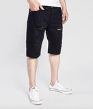 ELONGLIN DENIM SHORTS RIPPED JEAN ROLLED CUFF SHREDDED HOLES BLACK WAIST 34