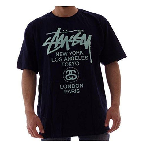 STUSSY WORLD TOUR TSHIRT SIZE: SMALL COLOR: NAVY