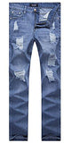 Vintage Blue Straight Fit Destroyed Distressed Denim Pants With Knee Rips 32