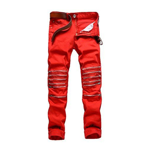 David.Ann Straight Fit Destroyed Zippers Skinny red36
