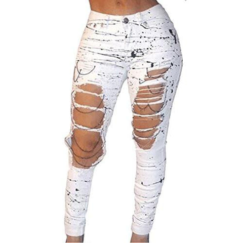White Knee Skinny Denim Distressed Ripped S