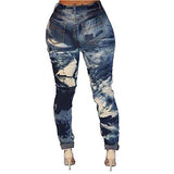Knee Casual Stylish Hip Hop Skinny Denim Pants Ripped Chain Xl Blue