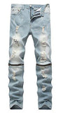 Skinny Ripped Distressed Destroyed Slim Straight Fit Zipper With Holes W 36 Denimvintage Blue