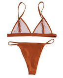 Macvise 2 Pcs Bikini Triangle Top Brazilian Bottom Swimwear Bikini Set LargeUS 68 Coffee