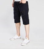 ELONGLIN DENIM SHORTS RIPPED JEAN ROLLED CUFF SHREDDED HOLES BLACK WAIST 34
