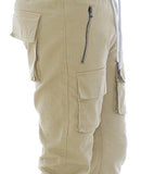 Slim Tapered Twill Cargo Jogger Pants With Zipperkhakis