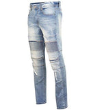 Premium Destroyed Slim Fit Moto Biker Pants 32 M. Blue
