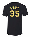 GOLDEN STATE KEVIN DURANT 35 GOLD PRINT FRONT & BACK WARRIORS JERSEY T SHIRT BLACKL