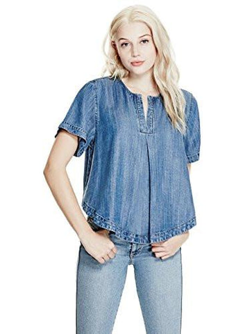 GUESS WOMEN JORDAN OPEN BACK TOP STONE ENZYME + BLEACH WASH M