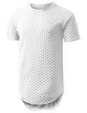 URBANCREWS Hipster Hip Hop Basic Solid Quilted Longline Tshirt WHITE XL
