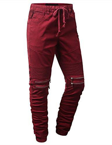 Hipster Hip Hop Biker Jogger Pants Burgundy XXLarge