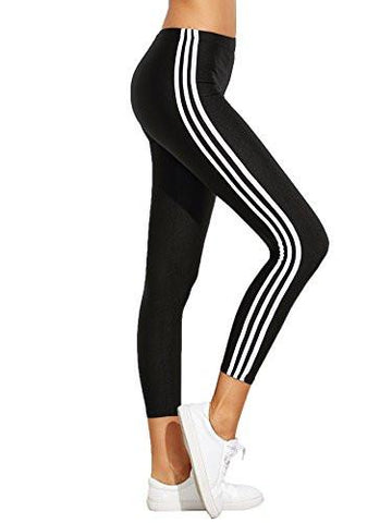 Leggings Yoga Jogger Pants Sport Tights Striped Side Leggings Black