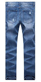 Vintage Blue Straight Fit Destroyed Distressed Denim Pants With Knee Rips 32