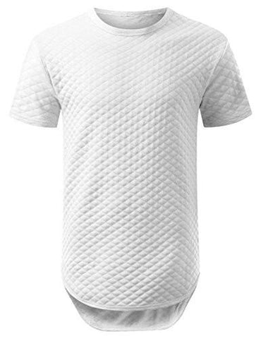 URBANCREWS Hipster Hip Hop Basic Solid Quilted Longline Tshirt WHITE XL