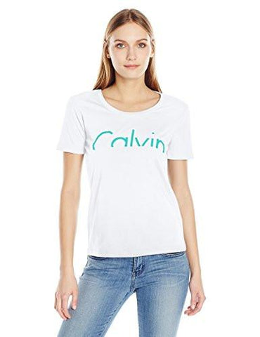 CALVIN KLEIN JEANS WOMEN SHORT SLEEVE CUTOFF CALVIN LOGO TSHIRT ATLANTIS LARGE