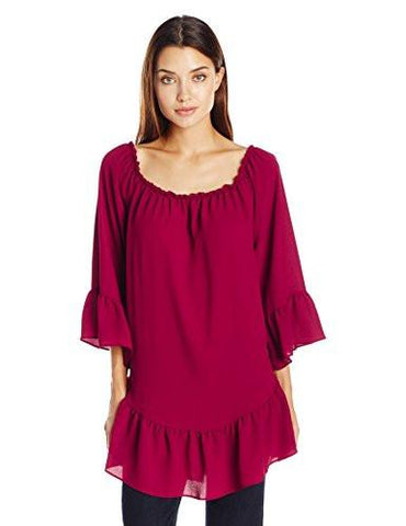 Long Ruffle Sleeve Top Wine L
