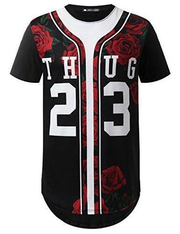 URBANCREWS Hipster Hip Hop Thug 23 Floral Longline Tshirt BLACK M