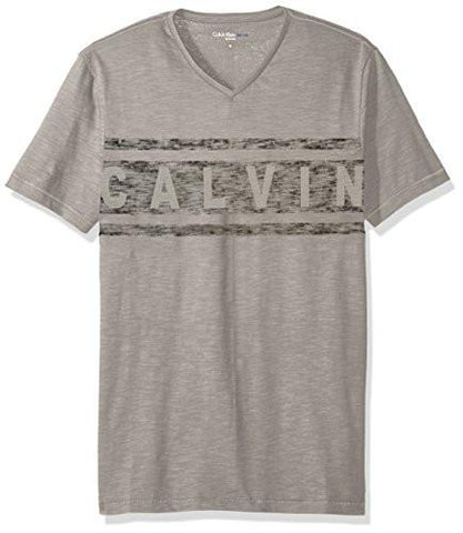 JEANS MEN SHORT SLEEVE STRIPE CALVIN VNECK TSHIRT CHROME XLARGE