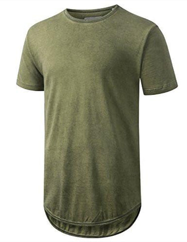 URBANCREWS Hipster Hip Hop Mineral LT Washed Longline Tshirt FATIQUE XL
